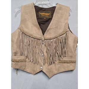 UNIK Womens XL Tan Fringe Braided Genuine Leather Motorcycle Vest
